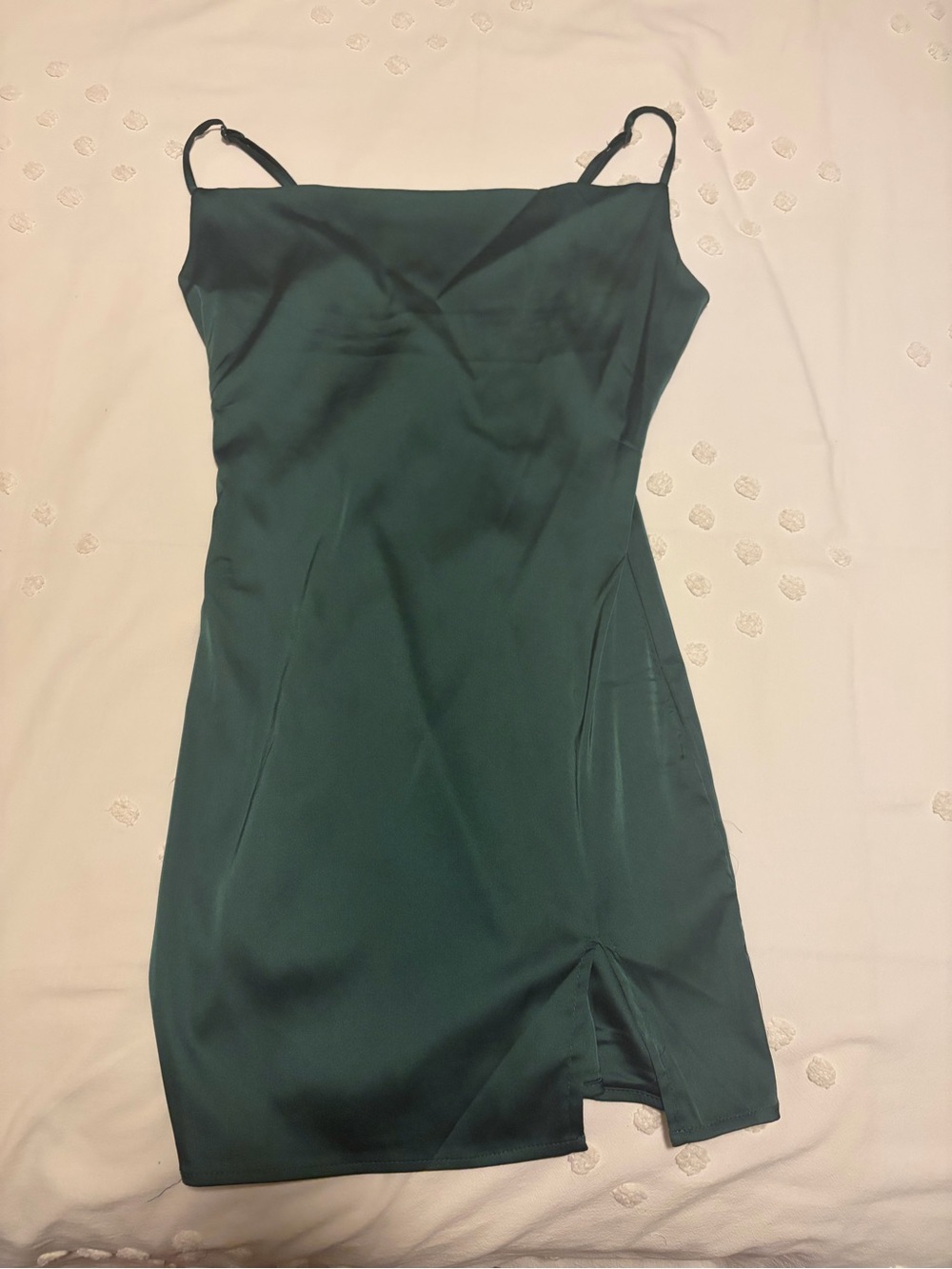 Emerald Green Slip Mini Dress with Front Slit